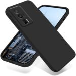 Juodas dėklas Xiaomi Poco F5 Pro 5G su matiniu paviršiumi ir tiksliu kamerų išpjovimu