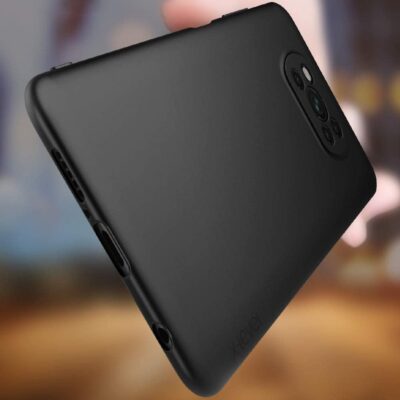 Juodas dėklas Xiaomi Poco X3 su matiniu paviršiumi ir kamerų išpjova