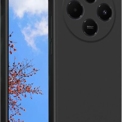 Juodas dėklas Xiaomi Redmi 14C su apsauga kameroms ir permatomu ekrano vaizdu