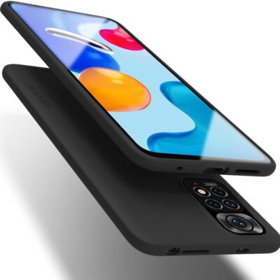 Juodas dėklas Xiaomi Redmi Note 11 4G ir Note 11S telefonu apsaugai su tiksliai išpjautomis angomis