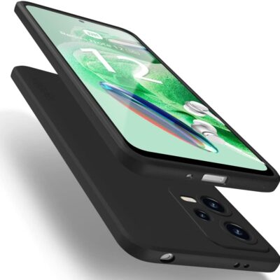 Juodas dėklas Xiaomi Redmi Note 12 5G telefono apsaugai su matinės tekstūros paviršiumi ir tiksliais išpjovomis kamerai