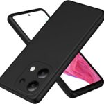 Juodas dėklas Xiaomi Redmi Note 13 4G Liquid Silicone 1.5mm su matiniu paviršiumi ir tiksliais atverčiais kamerai.