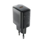 Juodas įkroviklis Acefast A104 25W GaN USB-C su struktūruotu šonu ir USB-C jungtimi