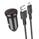 Juodas įkroviklis automobilinis Borofone BZ18 Quick Charge 3.0 18W su MicroUSB kabeliu