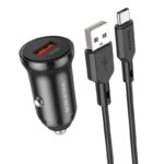 Juodas įkroviklis automobilinis Borofone BZ18 Quick Charge 3.0 18W su USB ir Type-C jungtimis