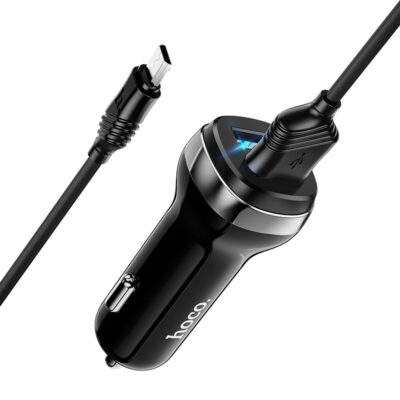 Juodas įkroviklis automobilinis Hoco Z40 Superior Dual Port su MicroUSB jungtimi