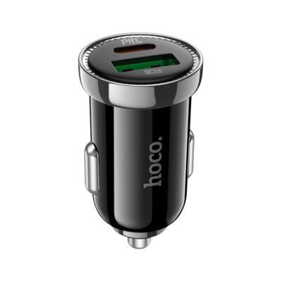 Juodas automobilinis įkroviklis Hoco Z44 PD20W su Type-C ir USB-A jungtimis