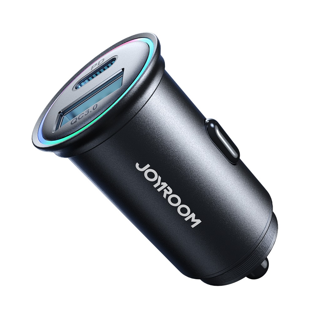 Juodas įkroviklis automobilinis Joyroom JR-CCN04 Juodas įkroviklis automobilinis Joyroom JR-CCN04 su USB-C ir USB-A jungtimis