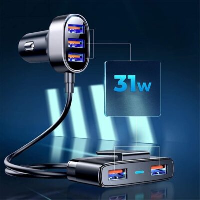 Juodas įkroviklis automobilinis Joyroom JR-CL03 su 5 USB jungtimis ir 6.2A srove