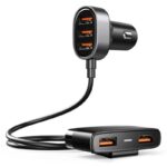 Juodas įkroviklis automobilinis Joyroom JR-CL03 su 5 USB įėjimais ir ilgu laidu
