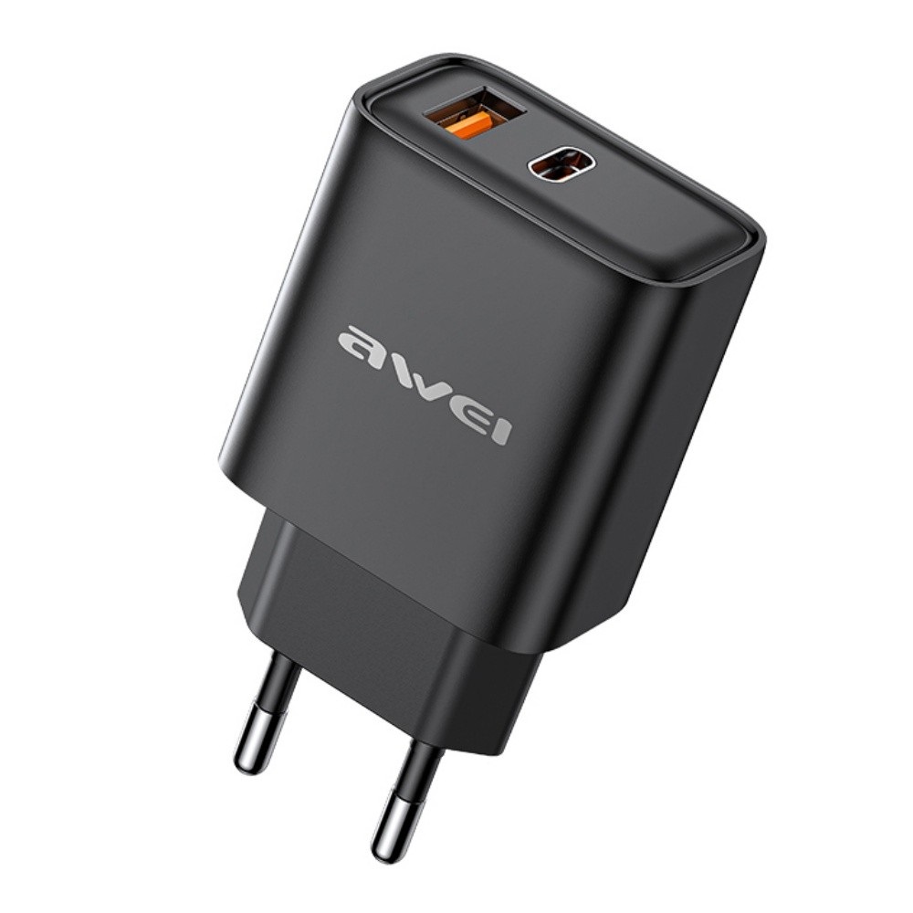 Juodas įkroviklis Awei PD81-EU USB-A USB-C Juodas įkroviklis Awei PD81-EU USB-A ir USB-C jungtimis, kompaktiškas dizainas