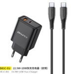 Juodas ikroviklis Awei PD81C-EU su USB-A ir USB-C jungtimis bei USB-C i USB-C kabeliu