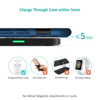 Juodas įkroviklis belaidis Choetech 10W Fast Wireless Charging Pad T511-S krauna per korpusą iki 5 mm storio