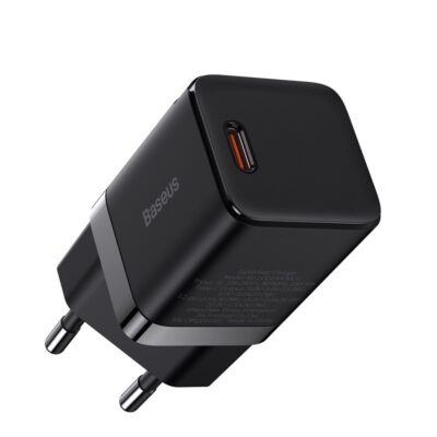 Juodas įkroviklis buitinis Baseus GaN3 1C 30W su USB-C jungtimi