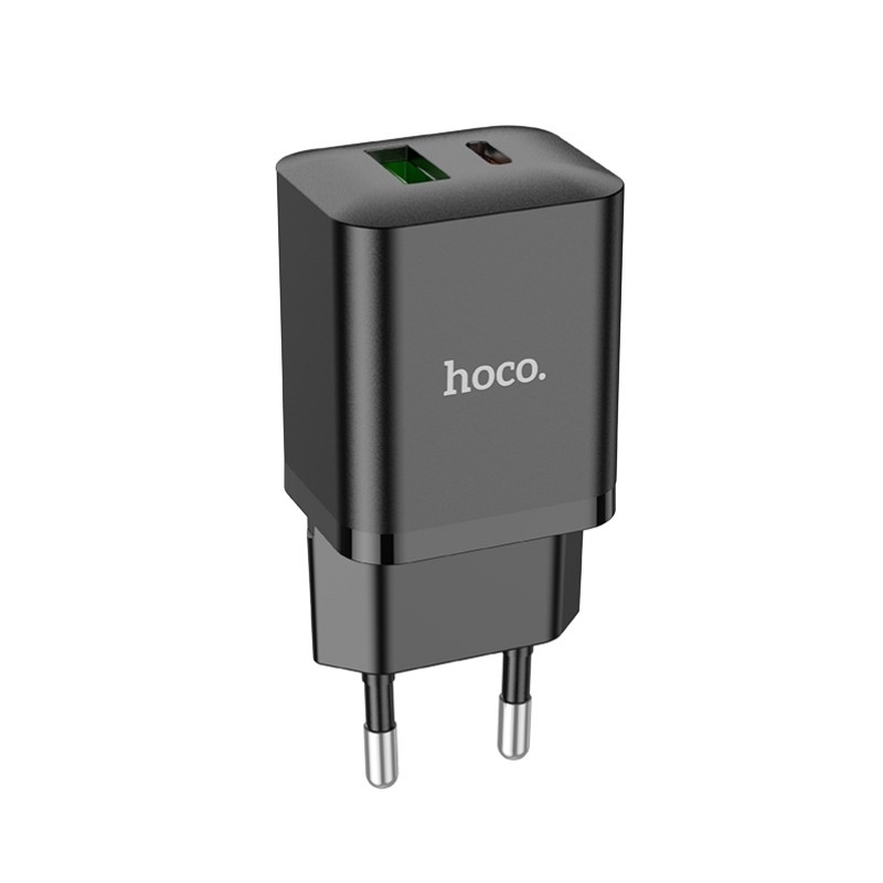 Juodas įkroviklis Hoco N28 Founder PD20W Juodas įkroviklis buitinis Hoco N28 Founder PD20W su USB ir USB-C prievadais