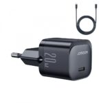 Juodas įkroviklis buitinis Joyroom JR-TCF02 su USB-C jungtimi ir 20W įkrovimo galia