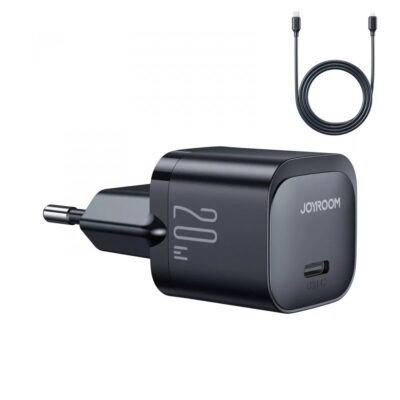 Juodas įkroviklis buitinis Joyroom JR-TCF02 su USB-C jungtimi ir 20W įkrovimo galia