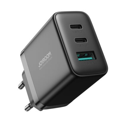 Juodas įkroviklis buitinis Joyroom JR-TCF10 su 2 USB-C ir 1 USB-A jungtimi