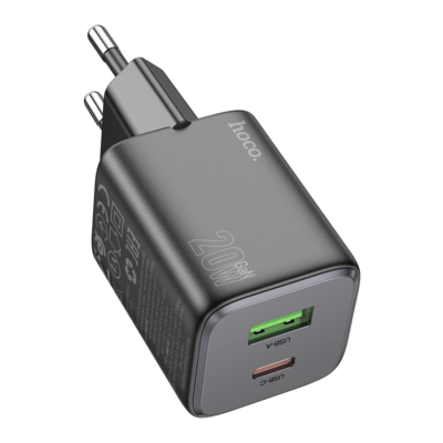 Juodas įkroviklis Hoco N41 20W GaN USB-A ir USB-C jungtimis