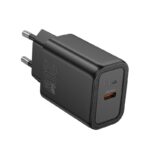Juodas įkroviklis Hoco N60 20W GaN USB-C su europietiška kištuku ir USB-C prievadu