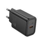 Juodas įkroviklis Hoco N62 30W GaN USB-C su metaliniais kontaktais ir vienu USB-C lizdu