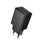 Juodas įkroviklis Hoco N71 30W GaN su USB-C ir USB-A jungtimis