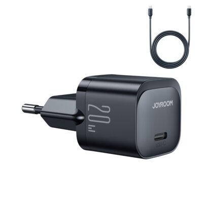 Juodas įkroviklis Joyroom JR-TCF02 USB-C PD20W su USB-C laidu 1.0m