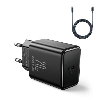 Juodas įkroviklis Joyroom JR-TCF06 USB-C PD20W su USB-C į USB-C laidu 1 metro
