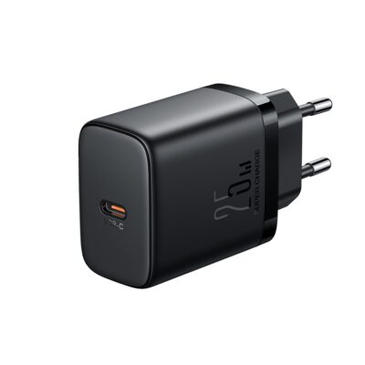 Juodas įkroviklis Joyroom JR-TCF11 su USB-C jungtimi ir 25W įkrovimo galia