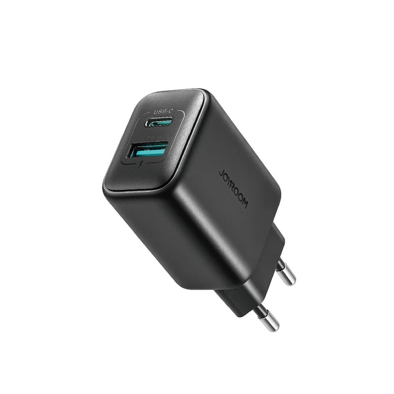 Juodas įkroviklis Joyroom JR-TCF13 USB-C / USB-A 25W Juodas įkroviklis Joyroom JR-TCF13 su USB-C ir USB-A jungtimis
