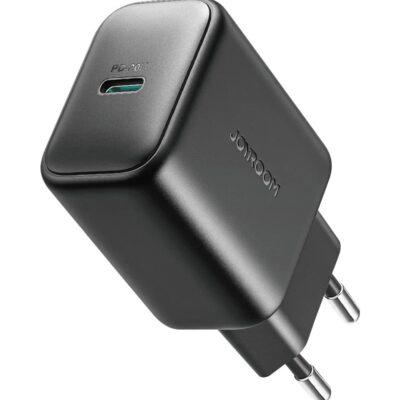 Juodas įkroviklis Joyroom JR-TCF20 USB-C PD20W su metalinėmis kontaktinėmis kojelėmis