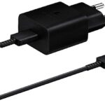 Juodas originalus Samsung EP-T1510XBEGEU 15W įkroviklis su Type-C 1m kabeliu