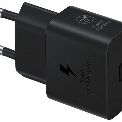 Juodas įkroviklis Samsung EP-T2510NBEGWW 25W su USB-C jungtimi ir Super Fast Charging funkcija