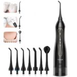 Juodas irigatorius Reach FW-1 su keliomis keičiamomis antgaliais ir valdymo mygtukais