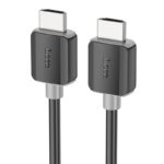 Juodas kabelis Hoco US08 HDMI to HDMI su matomomis jungtimis ir ženklais ant juodo korpuso