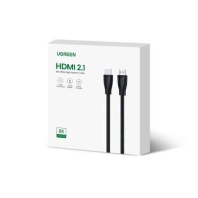 Juodas kabelis Ugreen HD140 HDMI 2.1 to HDMI 2.1 2.0m dėžutėje su 8K Ultra HD žymėjimu