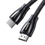 Juodas kabelis Ugreen HD140 HDMI 2.1 to HDMI 2.1 su pintu laidu ir išoriniais lizdais