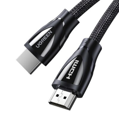 Juodas kabelis Ugreen HD140 HDMI 2.1 to HDMI 2.1 su pintu laidu ir išoriniais lizdais