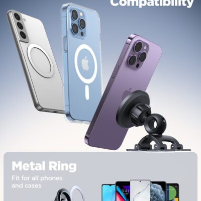 Juodas magnetinis automobilinis telefono laikiklis Joyroom JR-ZS366 su metaliniu žiedu