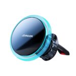 Juodas magnetinis įkroviklis-laikiklis automobilinis belaidis Joyroom JR-ZS291 15W MagSafe su mėlynu apvadu