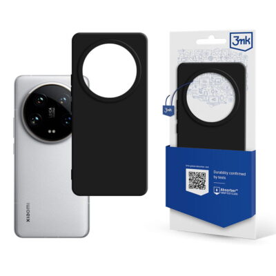 Juodas matinis dėklas Xiaomi 14 Ultra 3MK matt case ant Xiaomi telefono su užapvalintais kampais ir dideliu kamerų išpjovu