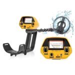 Juodas metalo detektorius Reach Find-2 su geltonu ekranu ir juodais valdikliais