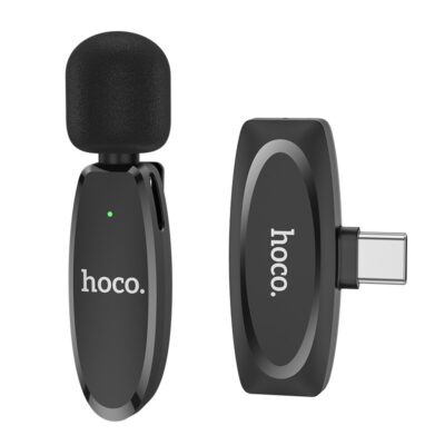 Juodas mikrofonas Hoco L15 Type-C su sidabriniu USB-C jungtimi ir putplasčio apsauga