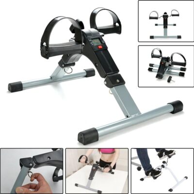 Juodas ranku ir koju minamas treniruoklis EB001 su pedalais ir LCD ekranu