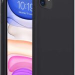 Juodas silikoninis dėklas Apple iPhone 11 Liquid Silicone 1.5mm matomas iš priekio ir šono
