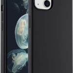 Juodas silikoninis dėklas Apple iPhone 13 Liquid Silicone 1.5mm matomas iš priekio ir nugarėlės su kamerų anga