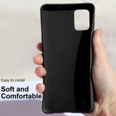 Juodas silikoninis dėklas Samsung Galaxy A515 A51 Liquid Silicone 1.5mm, matomas priekinis ir nugarinis paviršius