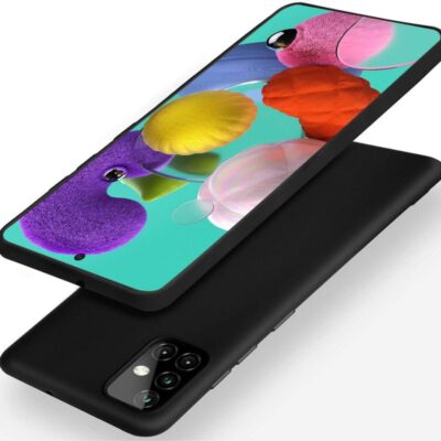 Juodas silikoninis déklas Samsung Galaxy A515 A51 Liquid Silicone 1.5mm ant telefono su spalvotu ekranu