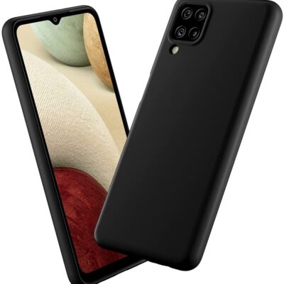 Juodas silikoninis deklas Samsung Galaxy A125 A12 Liquid Silicone 1.5mm is priekio ir galo