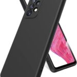 Juodas silikoninis dėklas Samsung Galaxy A135 A13 4G Liquid Silicone 1.5mm, matomas dėklas su kamera ir ekranu juodoje spalvoje